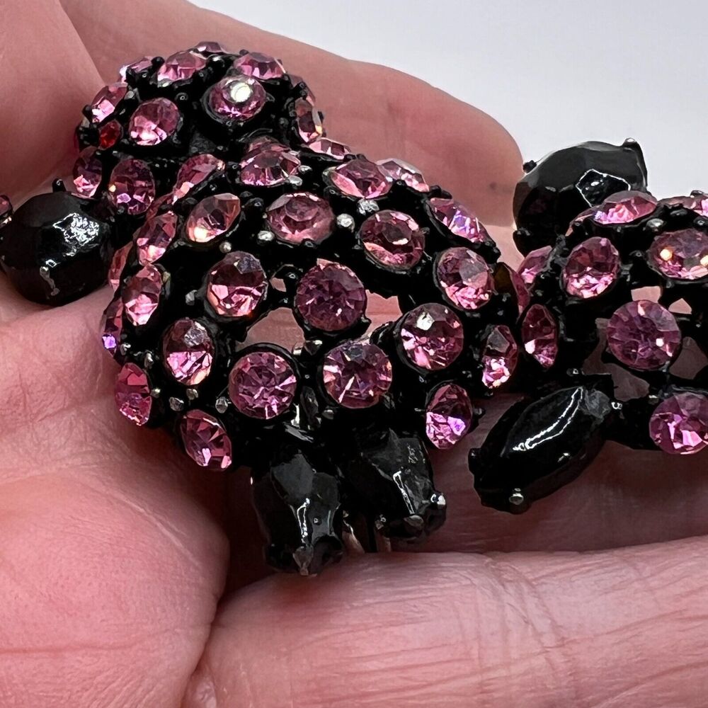 Vintage Fancy French POODLE BROOCH Dog Pink Rhinestone Japanned Costume Jewelry - Picture 7 of 8